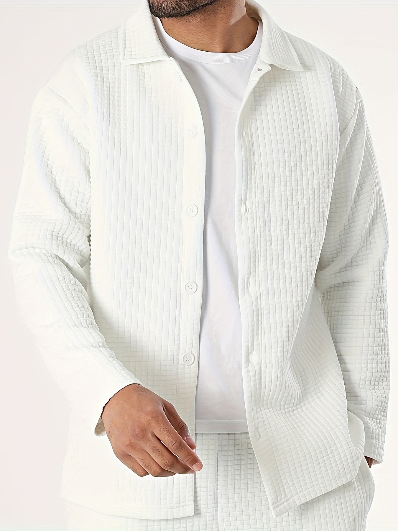 Men's Casual Long Sleeve Shirt and Pants Set Solid Color Fall Winter Polyester Blend