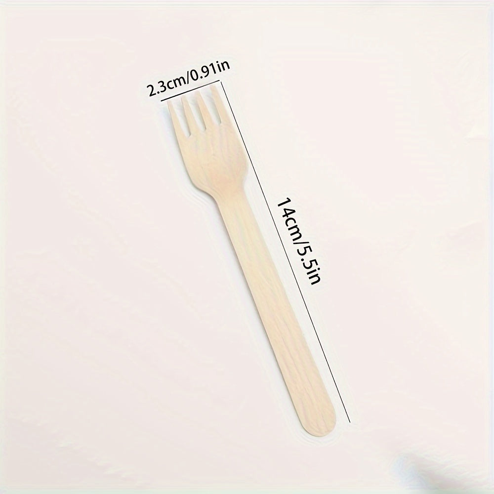 Set of 100 Birch Wood Disposable Cutlery Forks for Ice Cream, Fruit, Dessert