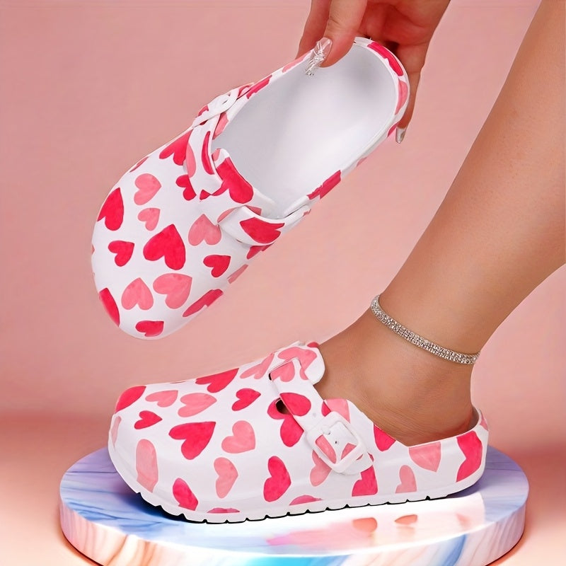Women Summer Heart-Shaped Clogs Lightweight Slip-On Comfortable Platform Shoes
