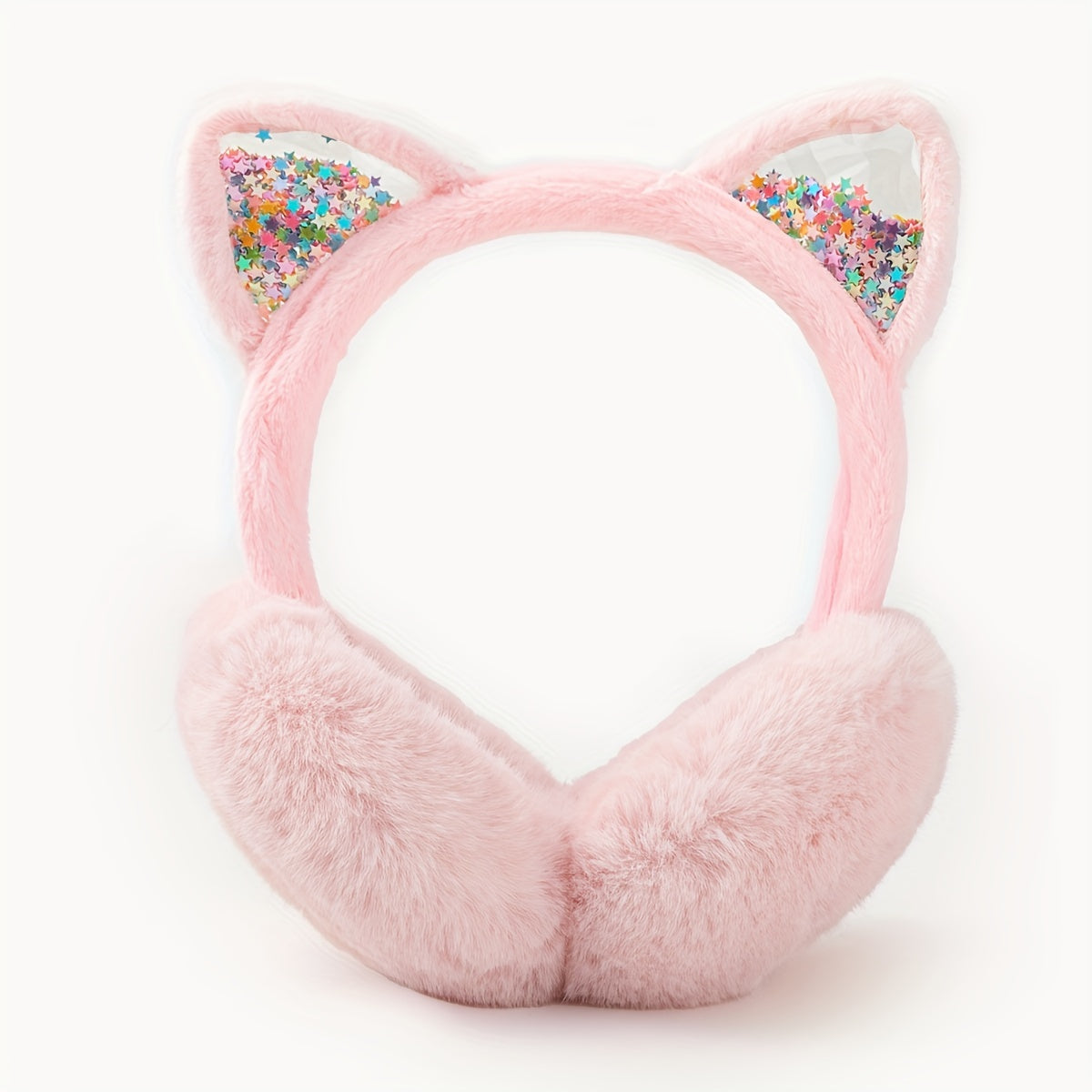 Auriculares con orejas de gato acogedoras, orejeras de peluche con pelo sintético, orejas brillantes, ropa de invierno