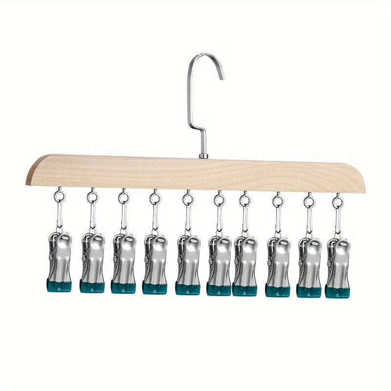 Organizador de pared de madera con 10 clips de acero inoxidable para armario, baño, dormitorio, almacenamiento