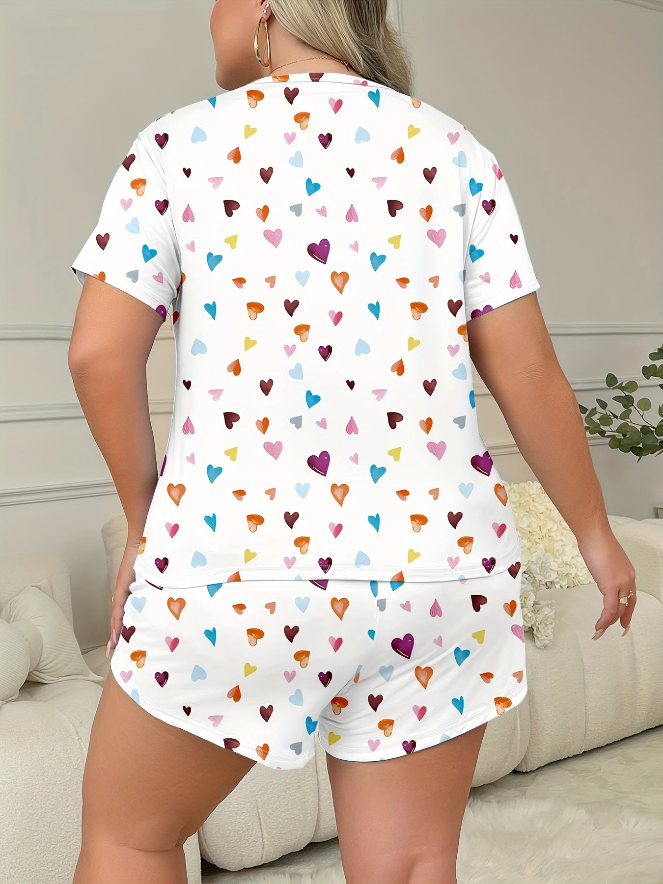 Plus Size Women's Pajama Set, Cotton T-Shirt and Shorts, Home Wear Large Size