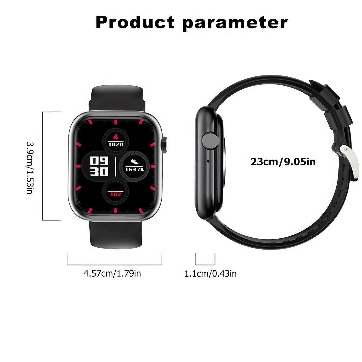 Women's Smartwatch with Call Text HD Touchscreen Wireless Connectivity Silicone Band Square Design