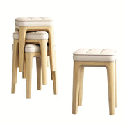 Solid Wood Soft Leather Stackable Square Stool for Living Room or Dressing