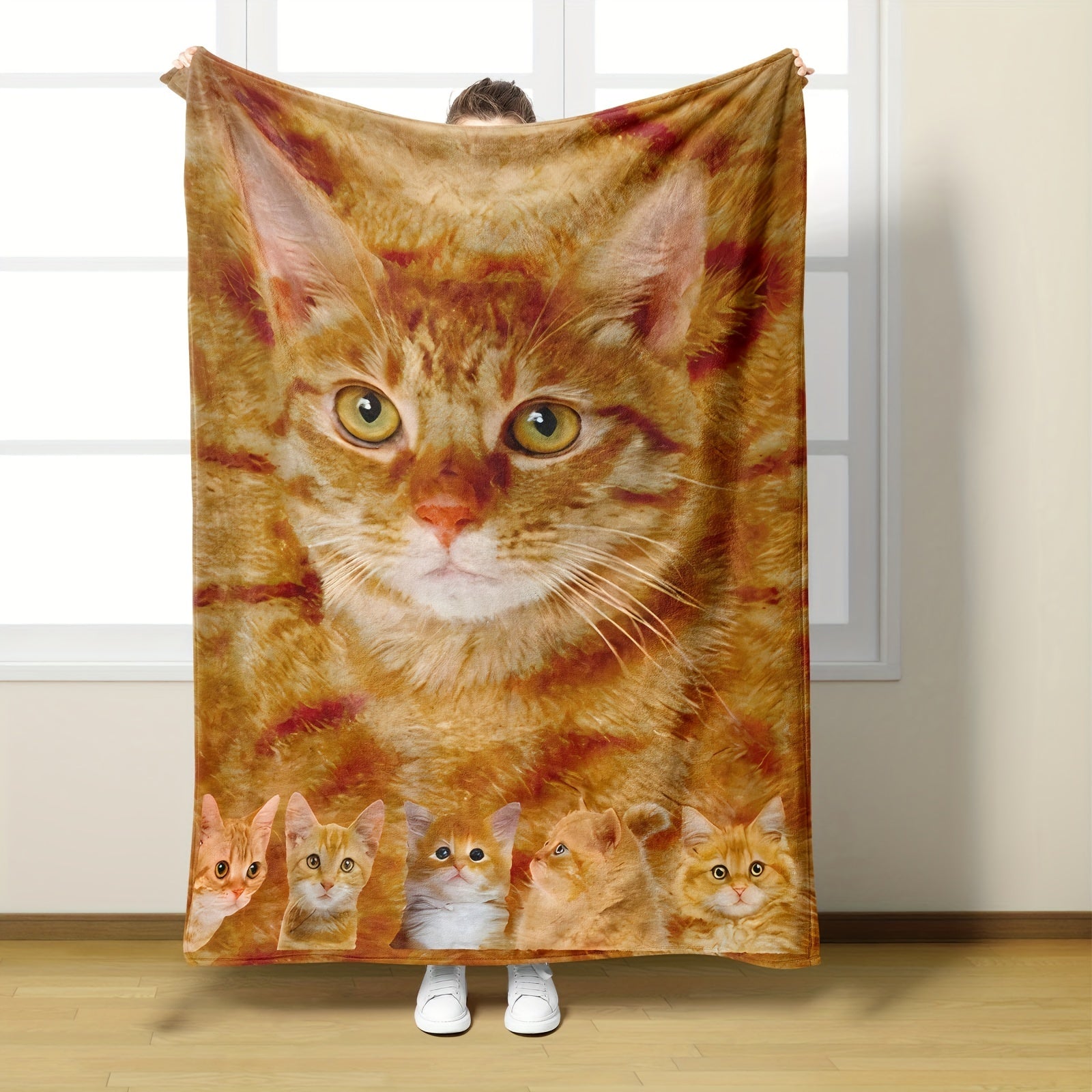 Polyester Digital Print Cat Blanket for Napping Camping Outdoor Activities