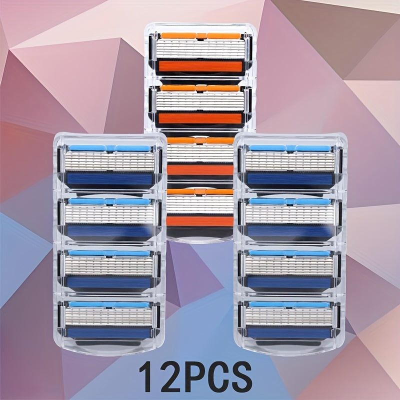 Paquete de 12 cuchillas de repuesto de acero inoxidable de 6 capas para afeitadora masculina para uso corporal