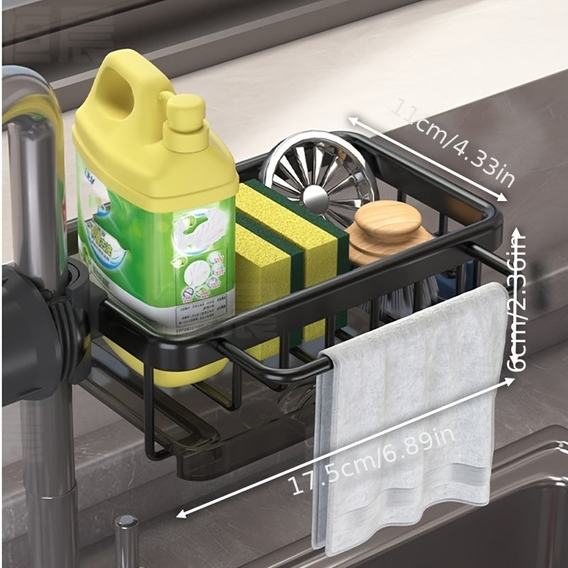 Multifunctional Kitchen Sink Storage Basket with Cloth Holder and Draining Tray