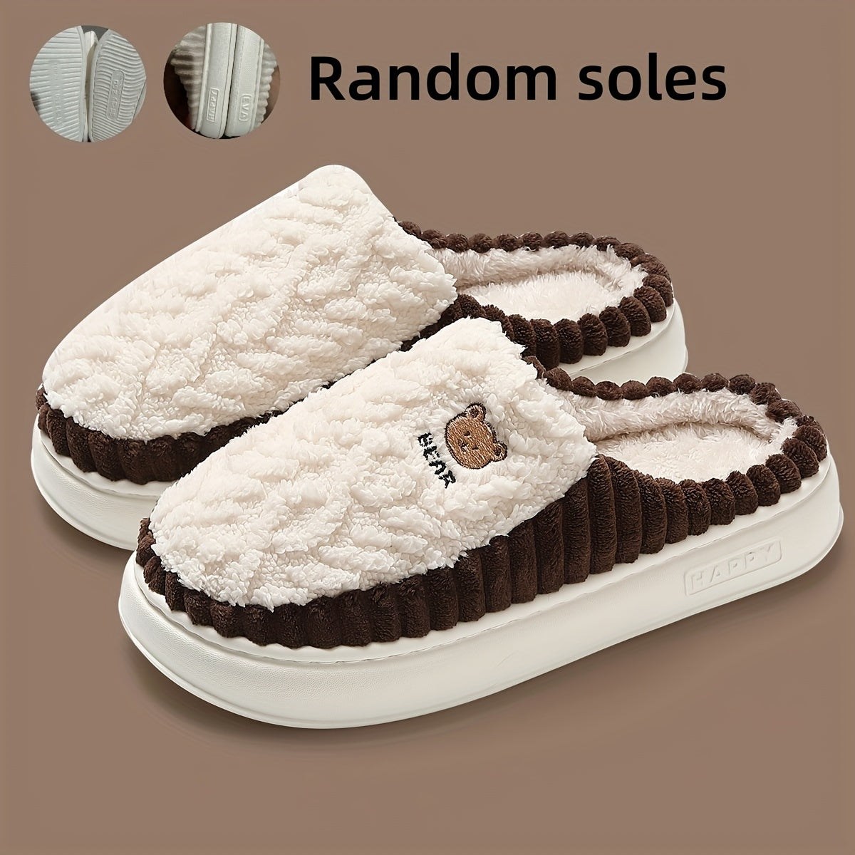 Unisex Plush Slippers Warm Indoor Winter Shoes Thick Sole Soft Lining