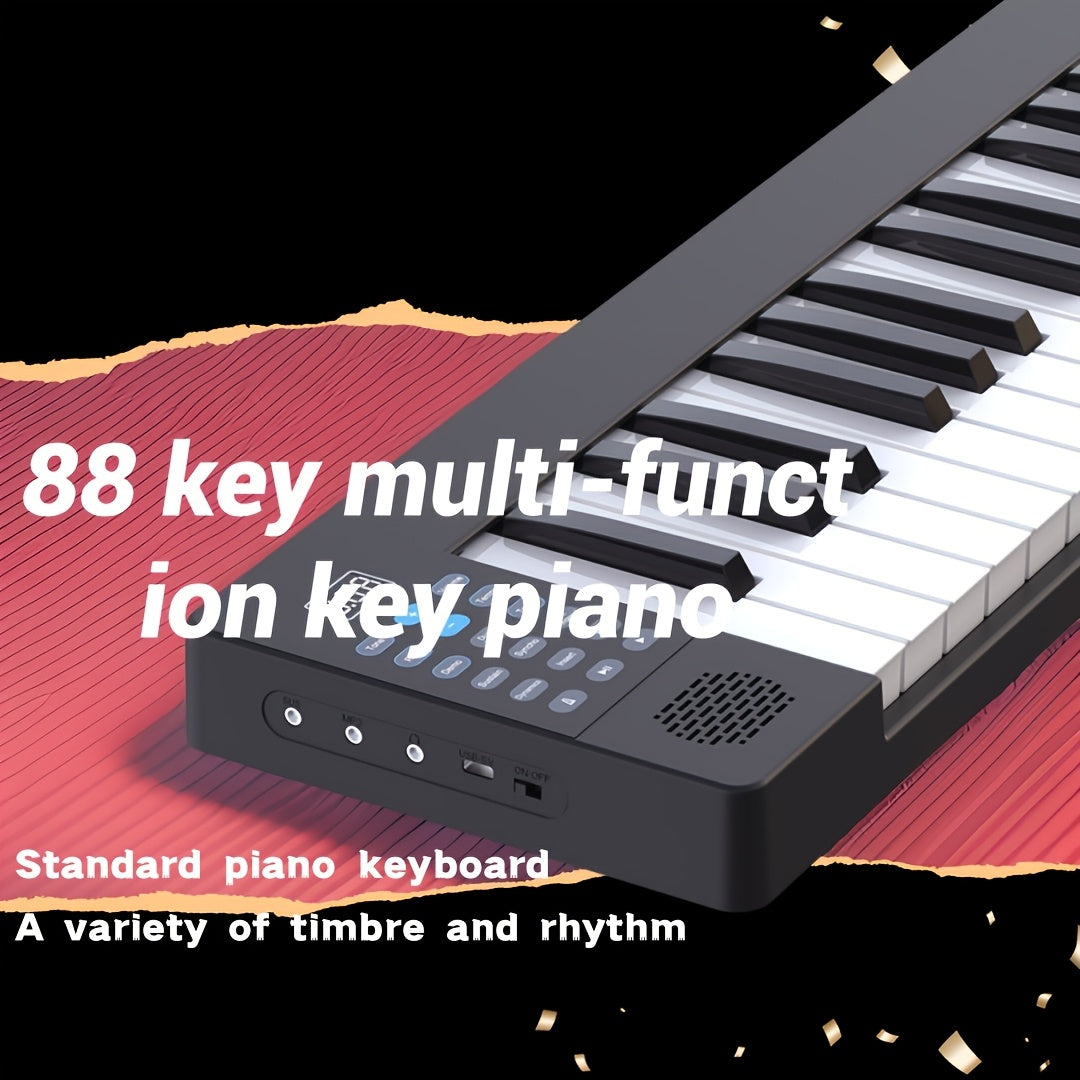 88-Key Portable Electronic Keyboard with Real Piano Sound, 128 Rhythms, Foldable Design, Carrying Case