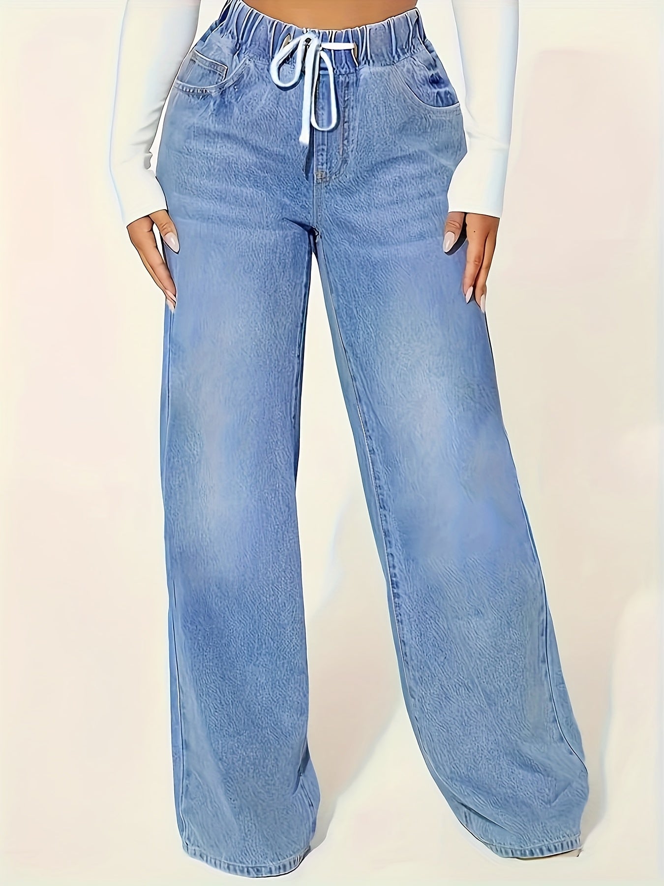 Women's Plus Size Rayon Wide Leg Drawstring Waist Jeans