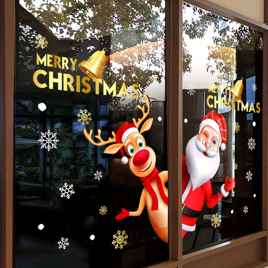 Adhesivo de ventana navideño 3D Santa y reno, decoración festiva 29.97x39.88 cm
