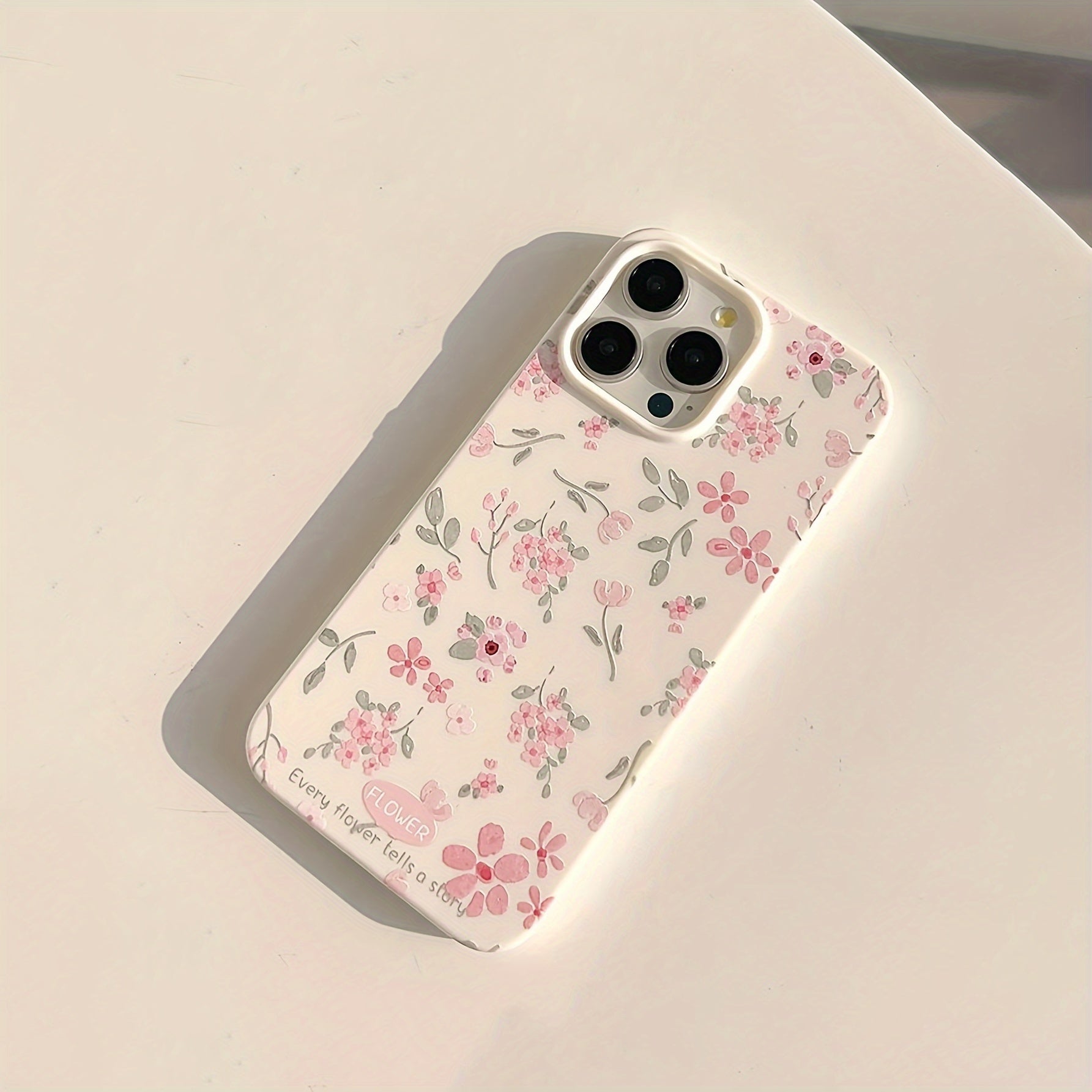 Pink Flower Green Leaf Frosted TPU Phone Case for iPhone Full Protection