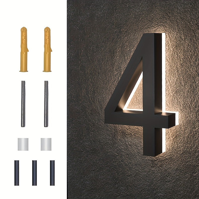 6-Inch Stainless Steel LED House Number Sign Wall Mount Modern Minimalist Address Plate