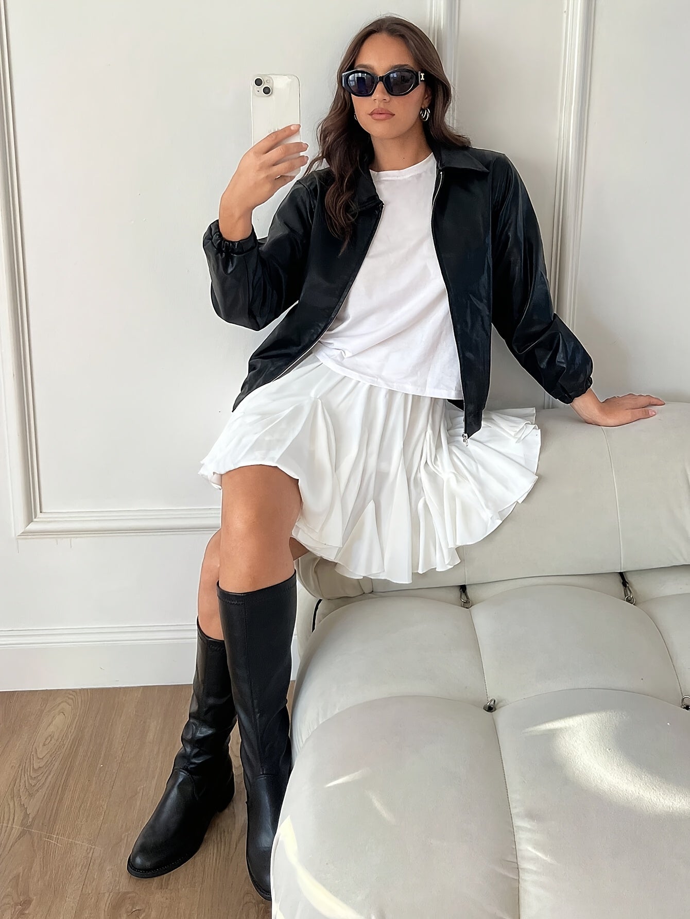 Women's White Ruffle High Waist Mini Skirt for Summer and Autumn