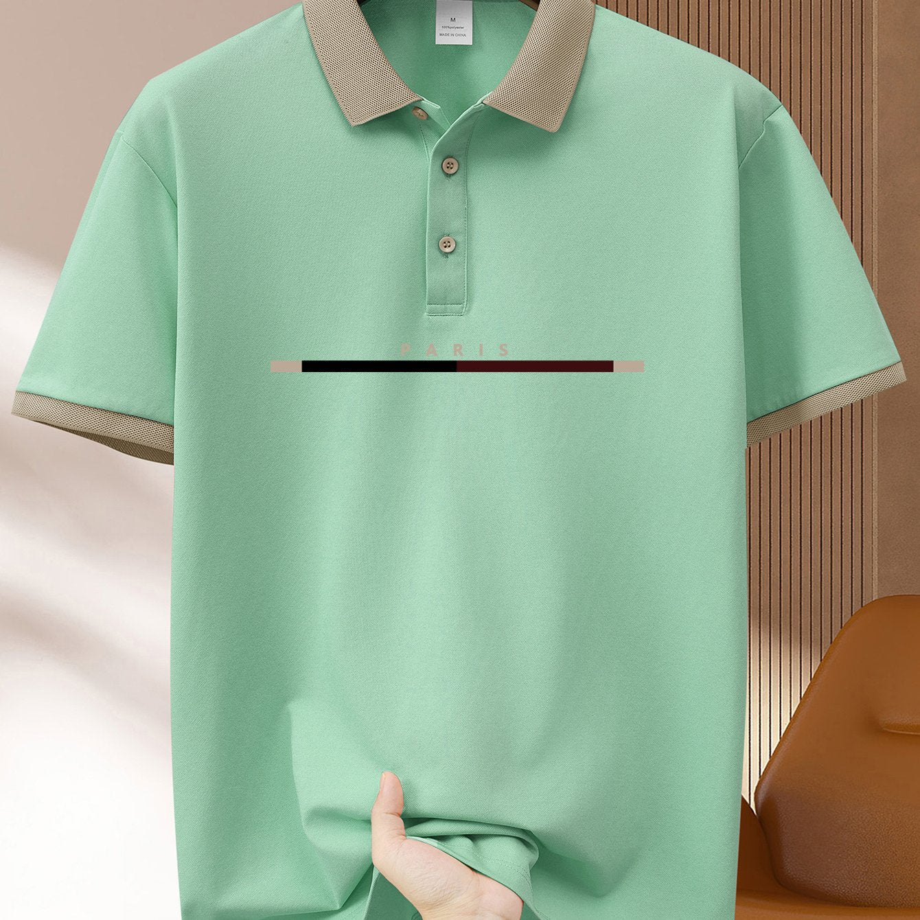 Men's Summer Geometric Pattern Polo Shirt Short Sleeve Polyester Casual in Navy Green Khaki Black Pink