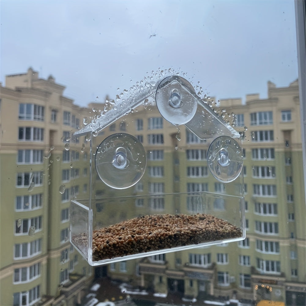 Acrylic Window Bird Feeder for Wild Birds with Transparent Design 14.5x5.5x14.5 Inches