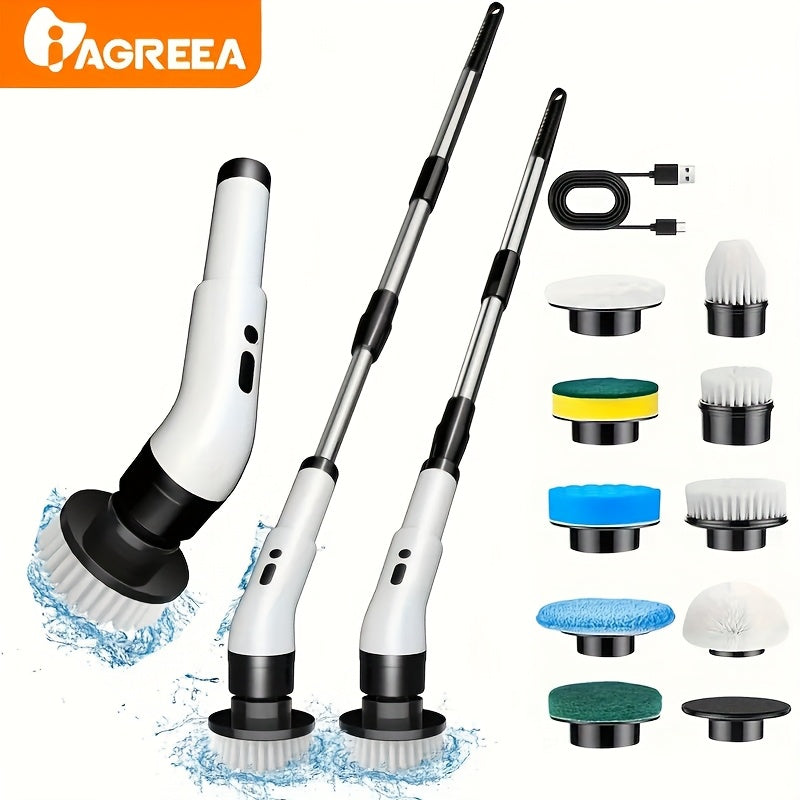 3 tezlikli simsiz elektr spin scrubber, teleskopik tutqich va almashtiriladigan cho'tka boshlari bilan, plitka, vanna, lavabo va devor tozalash uchun