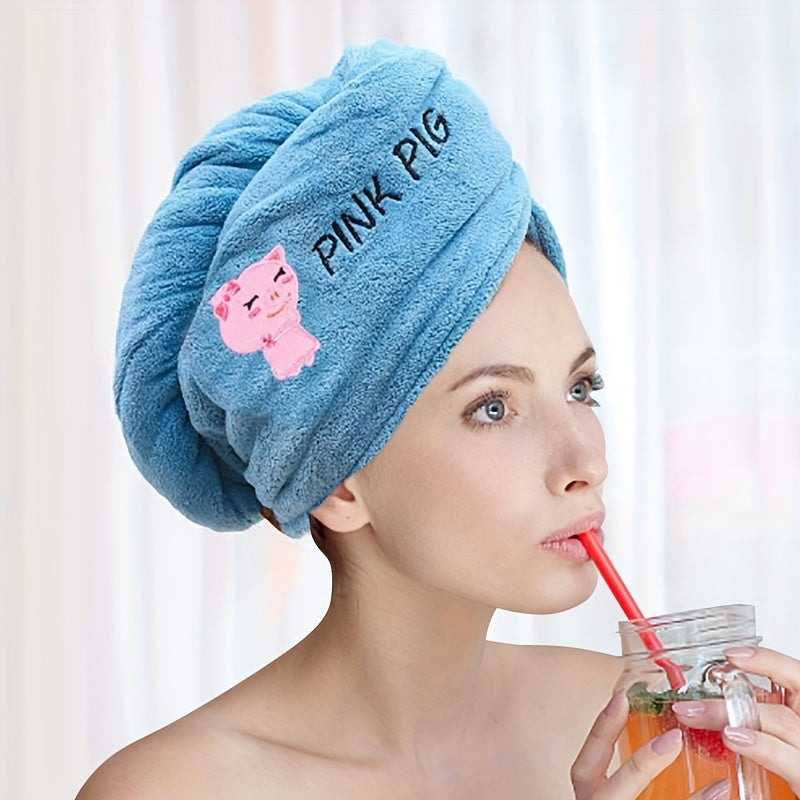 Soft Coral Fleece Hair Towel Wrap Quick Dry Thick Material Cute Cartoon Double Layer Embroidered Shower Cap