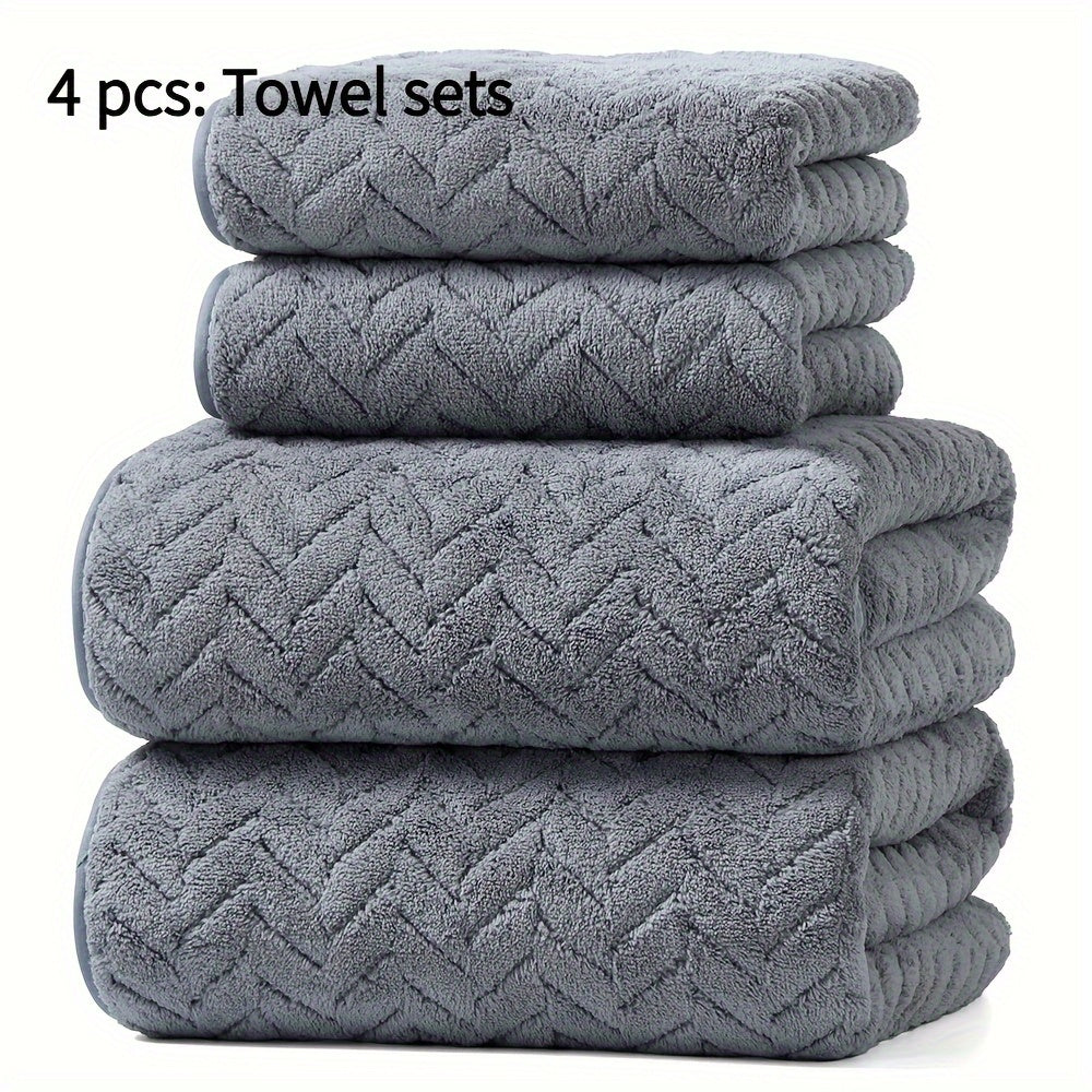 Christmas Bath Towel Set 4-Pack Soft Absorbent Polyester Herringbone Stripe