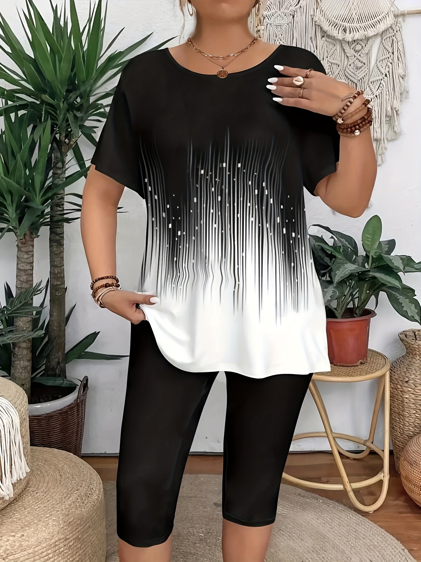 Plus Size Floral Print Crew Neck T-Shirt for Women Soft Stretch Casual