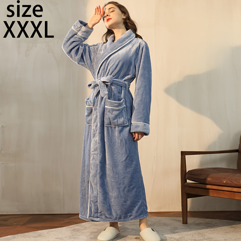 Kuz/Qish bathrobe, qulay uniseks pijama, uzun yengli va cho'ntakli qalin katta o'lchamdagi tunika, uy/hamom uchun iliq robe.