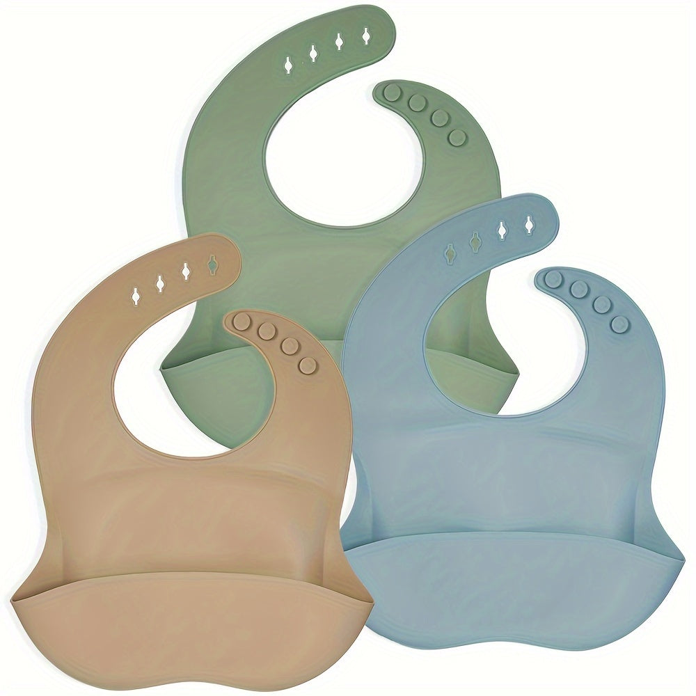 Baby Silicone Bibs Solid Colors Waterproof Adjustable Soft BPA-Free Food Catcher