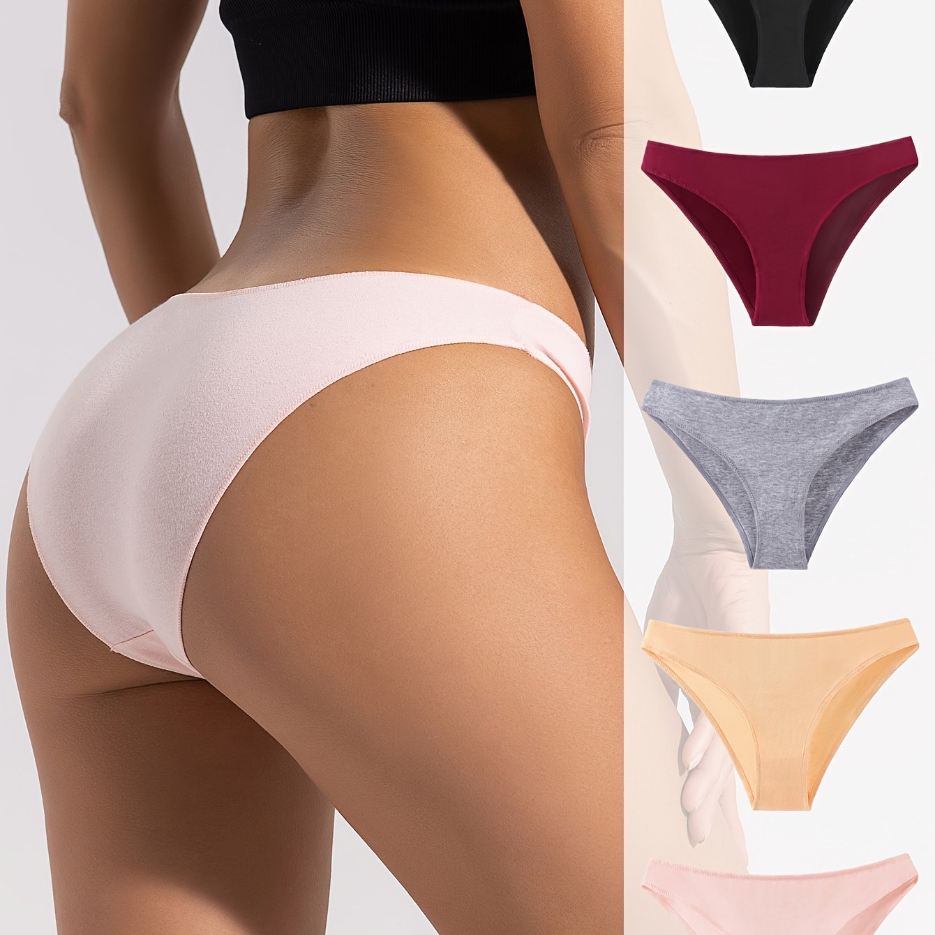 Pack de 5 braguitas de triángulo de color sólido de tiro bajo para mujer