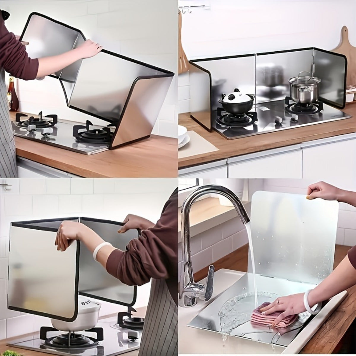 Noxish po'latdan yasalgan oshxona splash guard, 1 dona, yopishqoq emas, issiqqa chidamli pech qopqog'i uy, RV, lager va pishirish ilovalari uchun