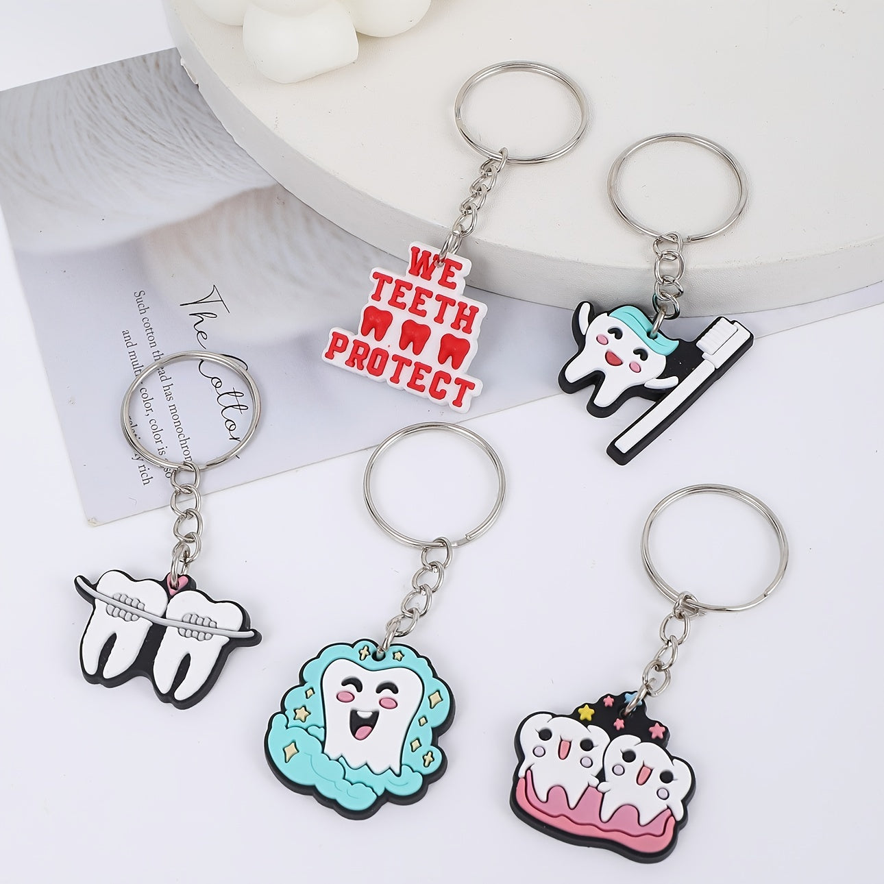 Set of 20 Cartoon Teeth and Dental Tools PVC Keychains for Kids and Adults