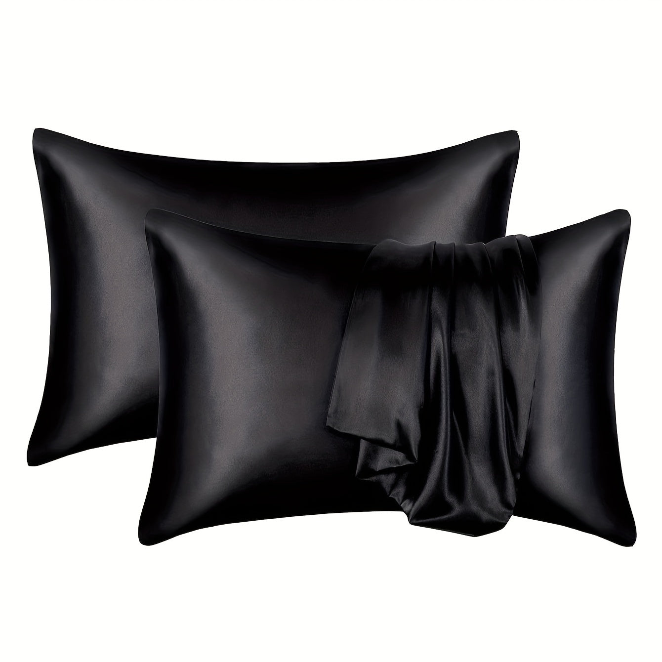 Set of 2 Satin Pillowcases Solid Colors Breathable Skin-Friendly Bedroom Sofa Decor