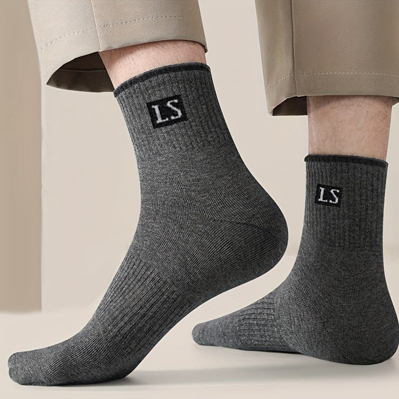 Set of 5 Men's Striped Thermal Crew Socks Breathable Knit Polyester