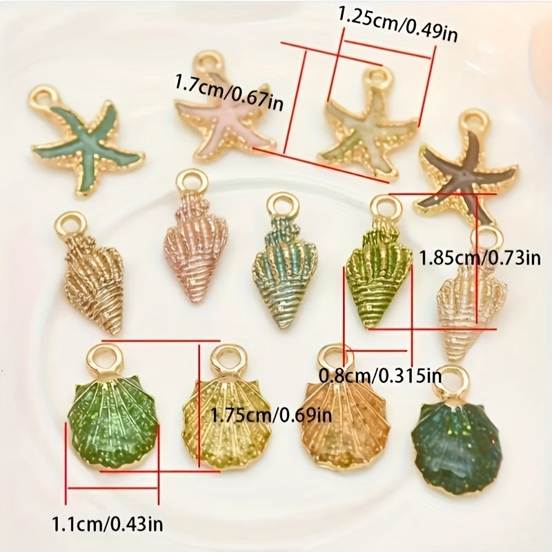 Set of 30 Mixed Sea Life Alloy Pendants with Conch Shell and Starfish Charms for DIY Jewelry Making