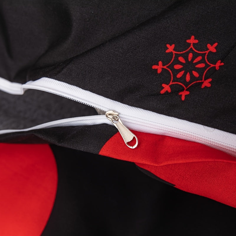 3-Piece Festive Bedding Set Heart Pattern Duvet Cover and Pillow Cases Polyester Fleece