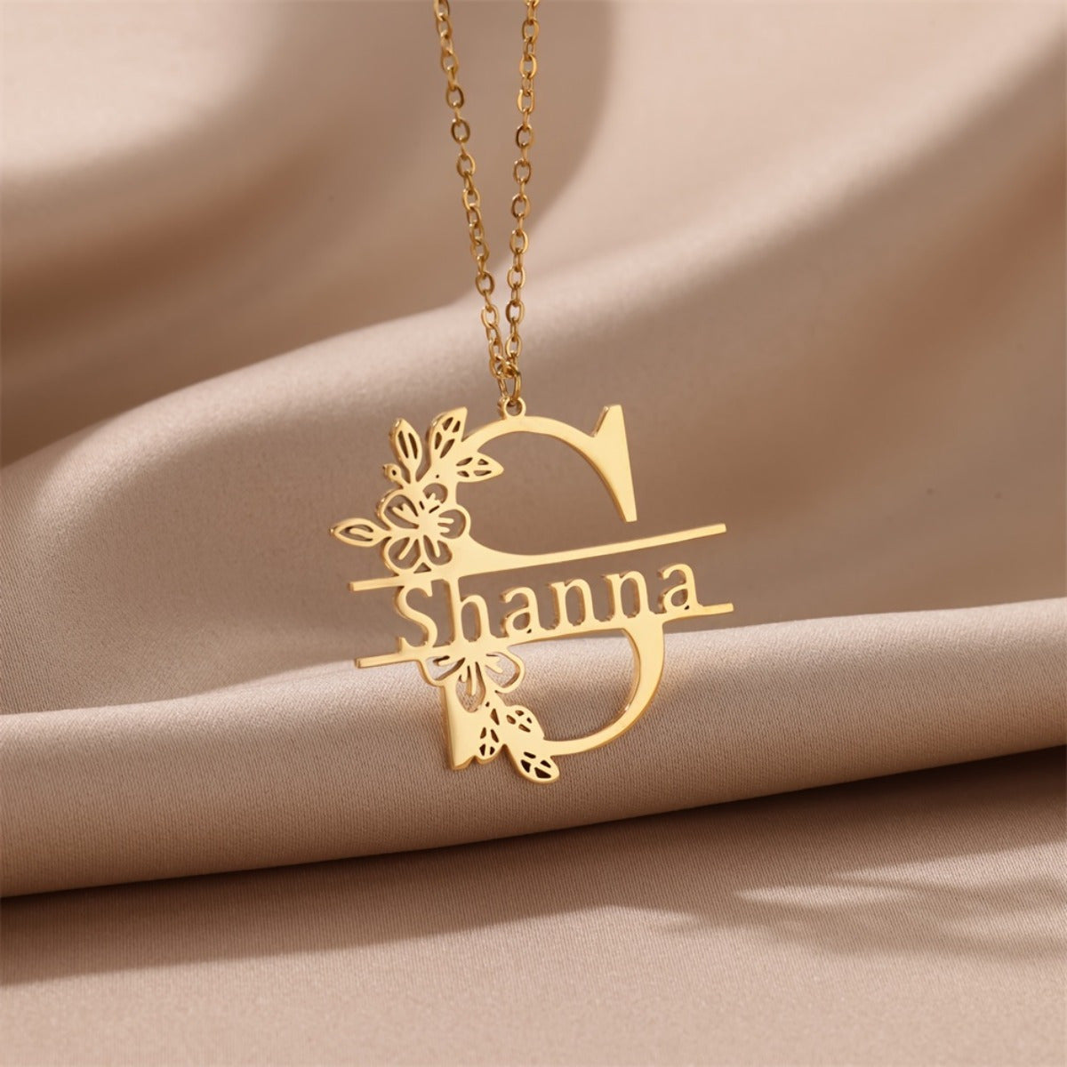 Gold Tone Stainless Steel Necklace with Floral Pendant for Women