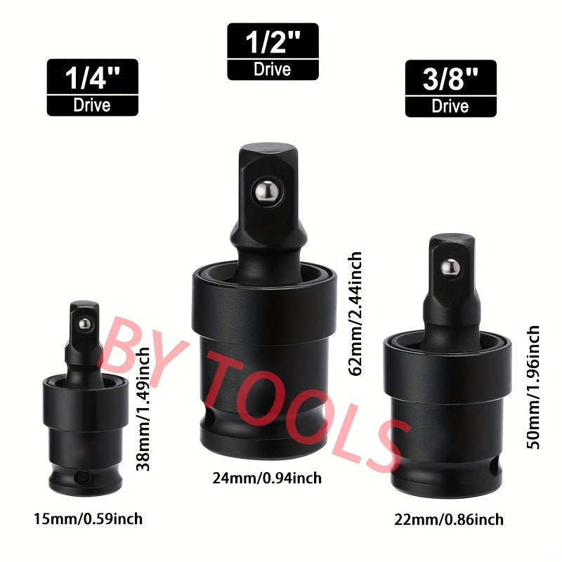 3-Piece Impact Joint Set 1/4 3/8 1/2 Inch Drive CR-MO Steel Swivel