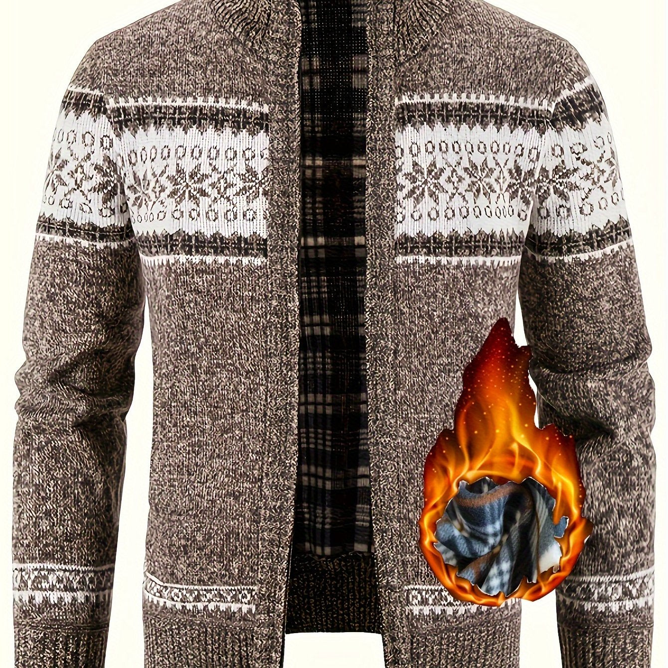 Erkaklar uchun kuz/qish sport kardigani, turli xil gul naqshlari, to'ldirilgan, to'liq zip, cho'ntaklar bilan, tasodifiy sayr qilish uchun - 100% polyester to'qilgan mato