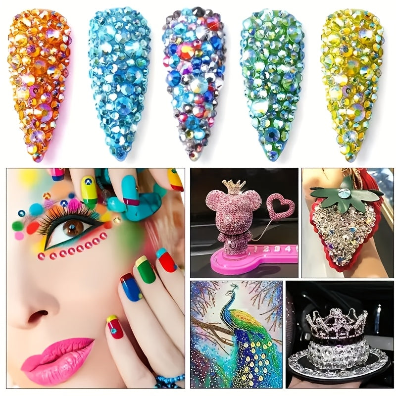 1440/288 dona tekis orqa kristal rhinestones, tirnoq san'ati va aksessuarlar uchun