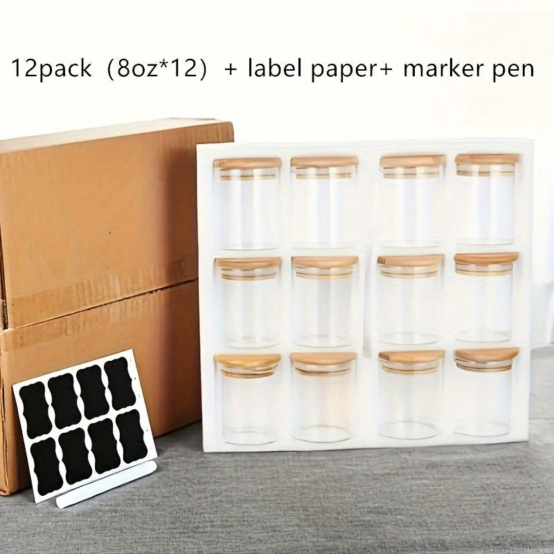 12-Piece Glass Storage Jars with Bamboo Lids Airtight Reusable Kitchen Organizer