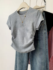 Women's Short Sleeve T-Shirt Crew Neck Frill Animal Pattern Knit Fabric Spring Summer Fall