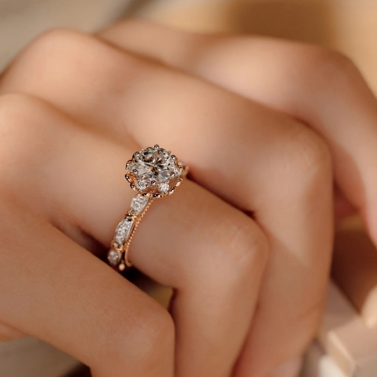 Women’s Adjustable Open Ring with Rhinestone Mosaic 1 Carat Copper Jewelry