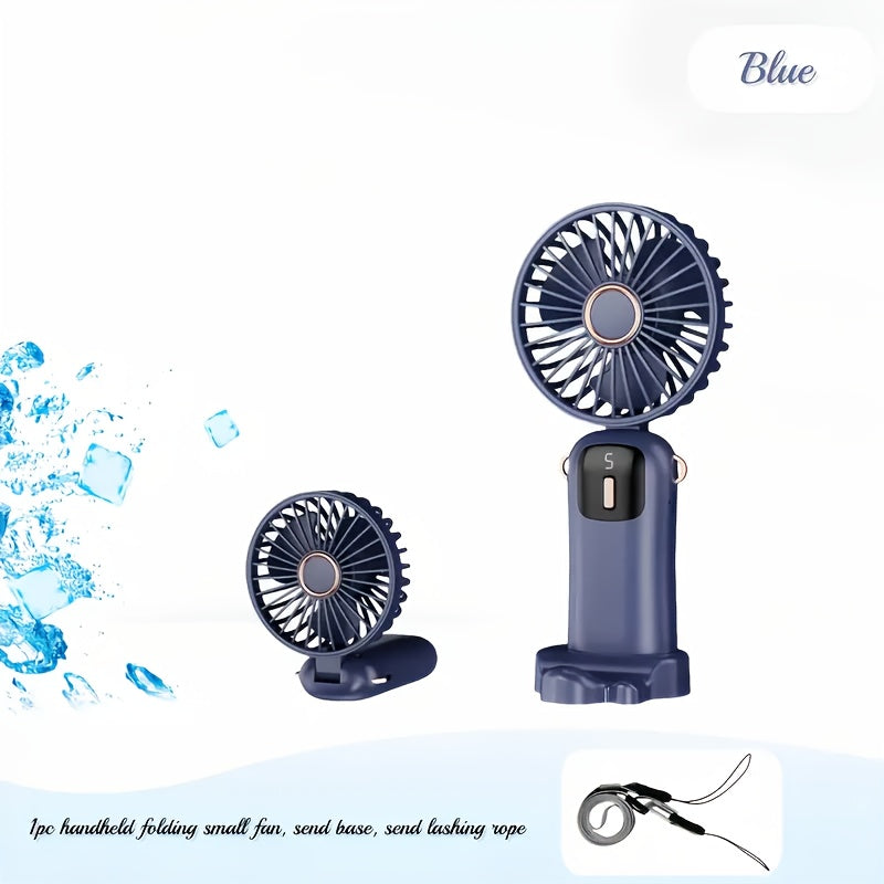 Rechargeable USB Fan with 5-Speed Adjustment Foldable Screen Display Indoor Outdoor Use