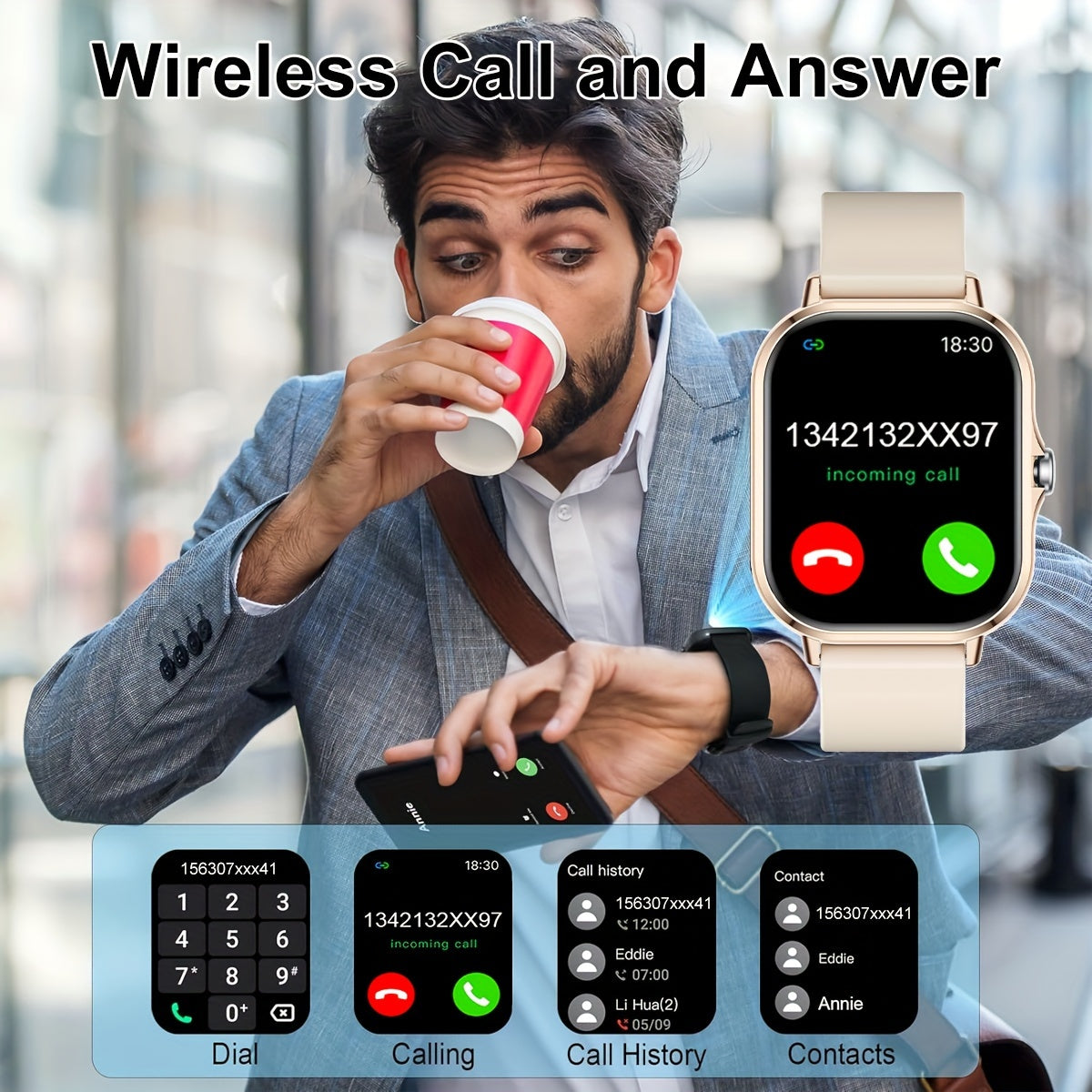 Reloj inteligente con pantalla táctil HD de 4.65cm para hombres y mujeres con llamadas inalámbricas, modos deportivos, contador de pasos y control de música