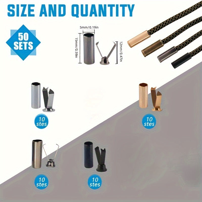 40 dona ip oxiri metall uchlari uchun shnurlarga, alloy lock, 4 rang, DIY ta'mirlash