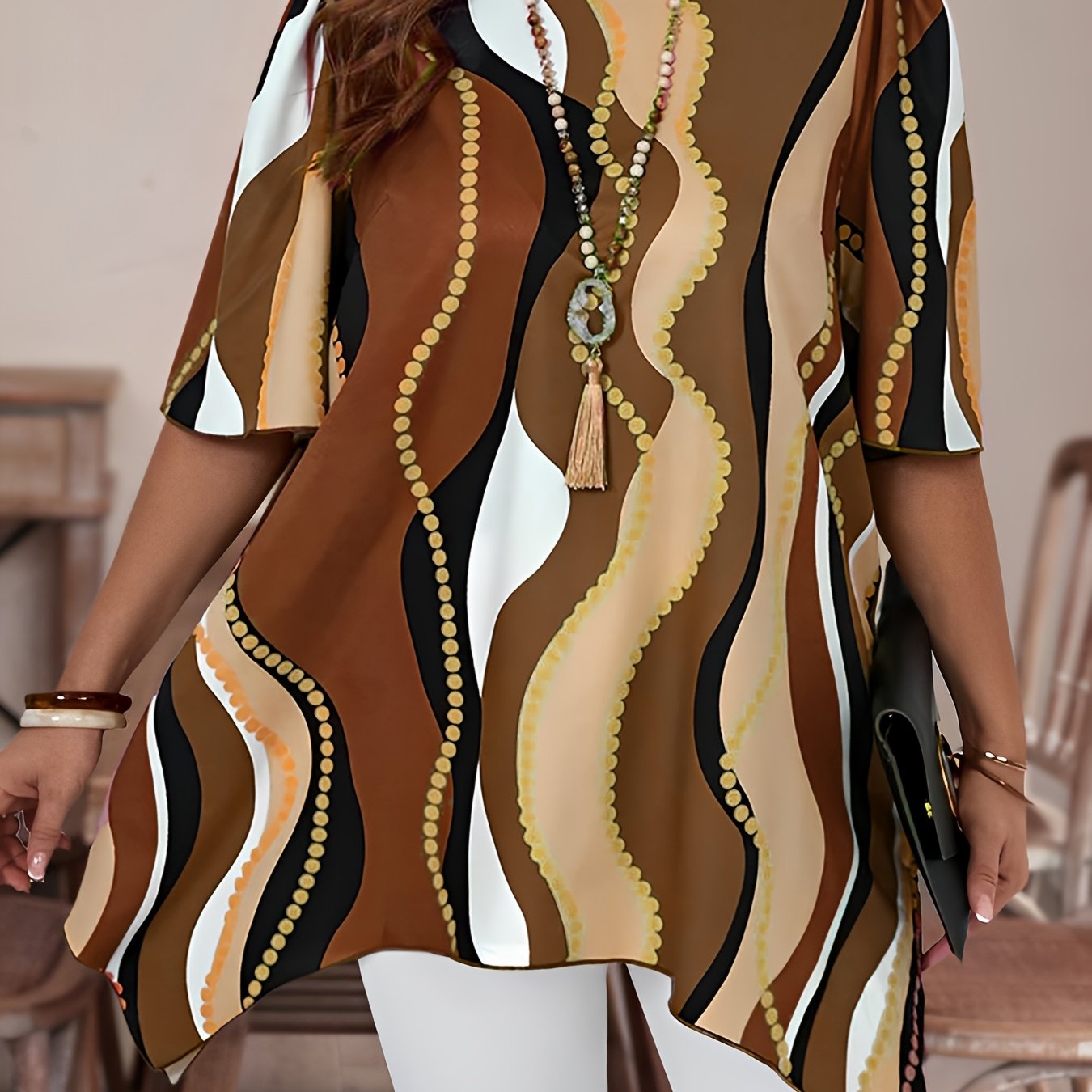 Women's Plus Size Casual Blouse Short Sleeve Abstract Digital Print