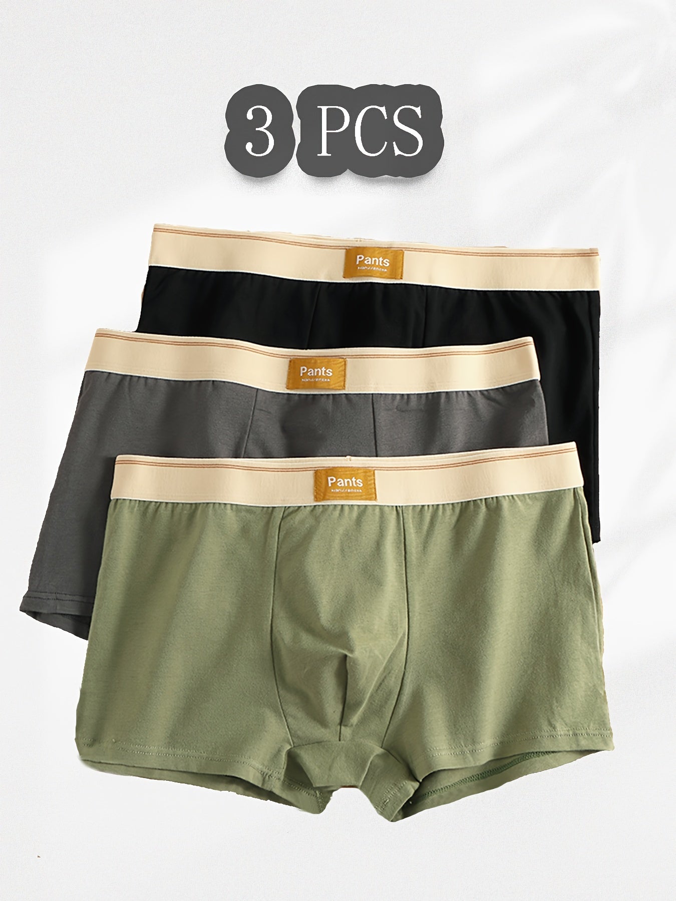 Men's Cotton Boxer Briefs 3-Pack Skin-Friendly Solid Color High Elasticity
