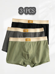 Men's Cotton Boxer Briefs 3-Pack Skin-Friendly Solid Color High Elasticity
