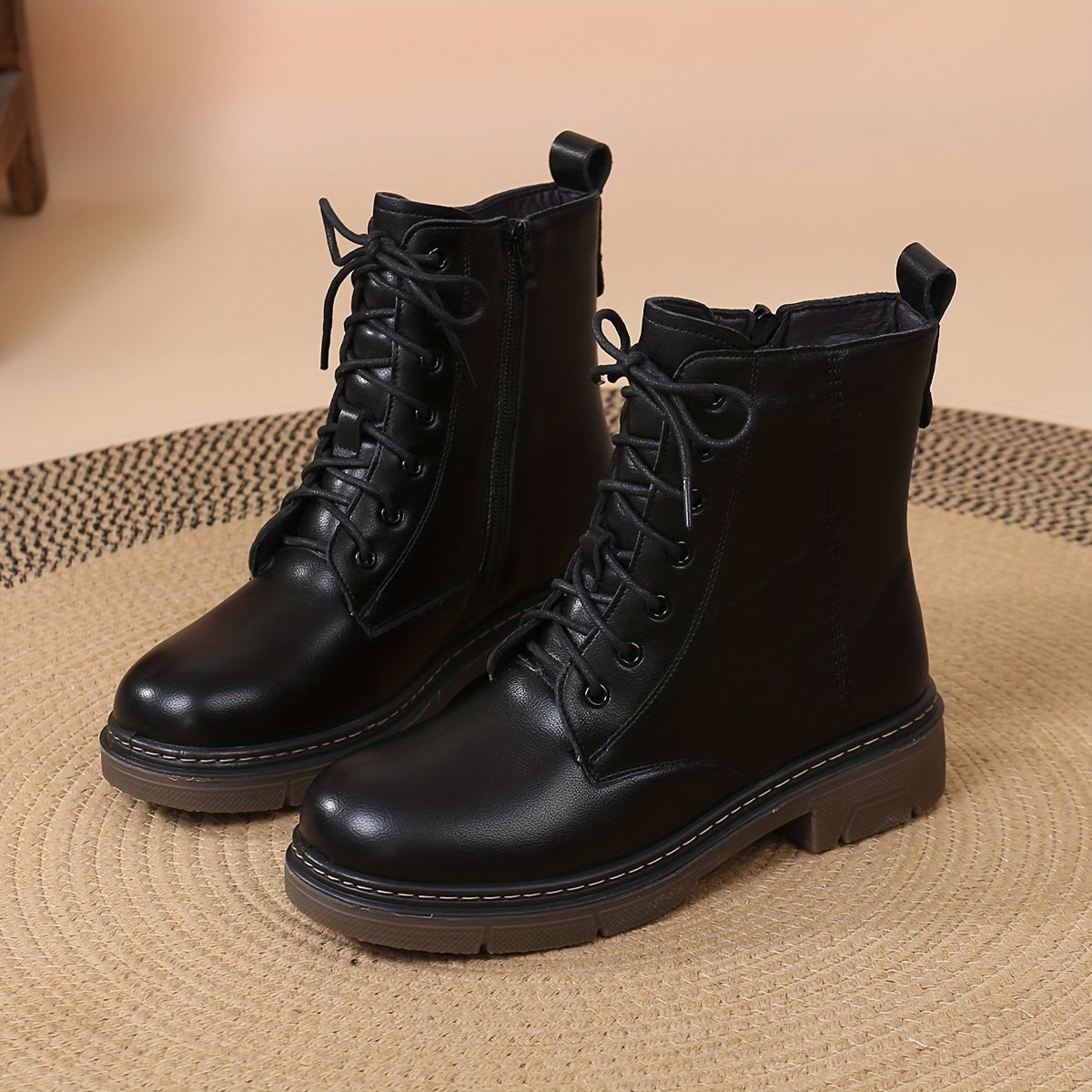Women's Combat Boots Rubber Sole Anti-Slip Padded Stitching