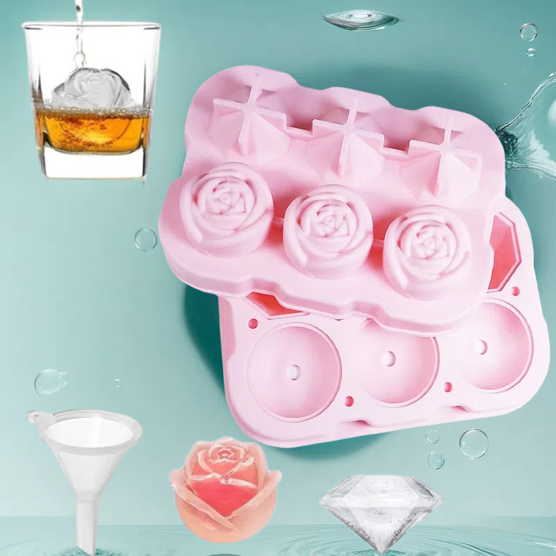 Silicone Ice Tray with Lid for Large Ice Cubes, 3-Chamber Diamond Ball, Suitable for Party Drinks