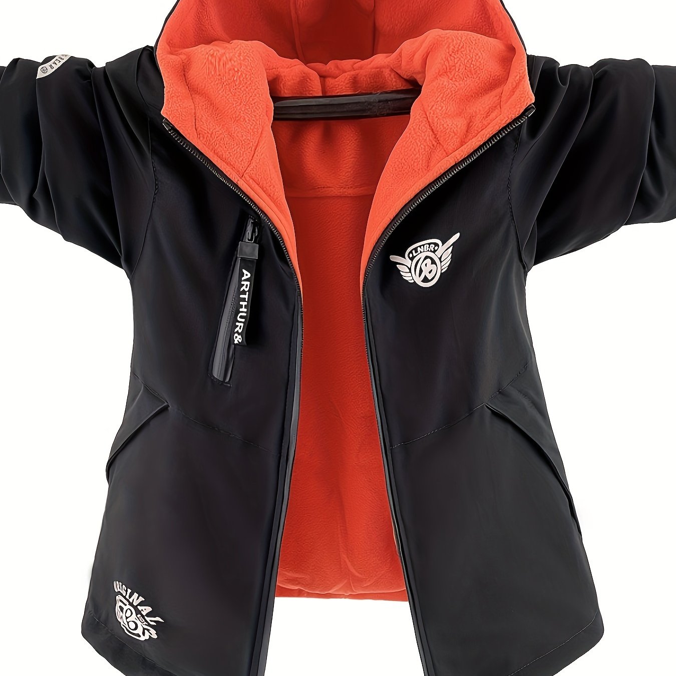 Детская двусторонняя флисовая куртка с капюшоном для мальчиков, с длинными рукавами, на молнии, повседневная, для прогулок на улице