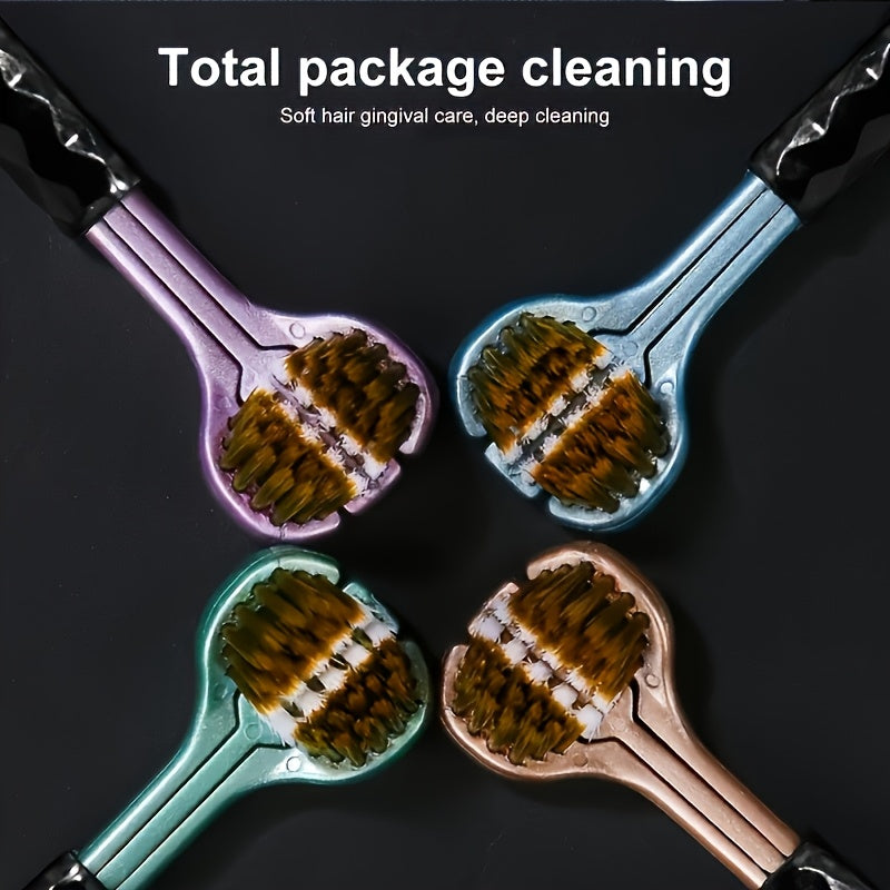Set of 4 Adult Manual Toothbrushes with 3-Sided Brush Heads, Golden Volcanic Bristles and Soft Grips